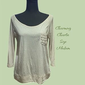 CHARMING CHARLIE 3/4 SLEEVE SCOOP NECK TEE SIZE MEDIUM GENTLY WORN